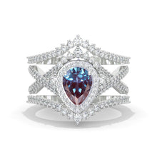 Load image into Gallery viewer, 1.5 Carat Pear Alexandrite Halo Twisted Engagement Ring Eternity Ring Set