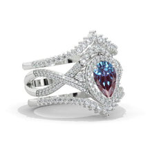 Load image into Gallery viewer, 1.5 Carat Pear Alexandrite Halo Twisted Engagement Ring Eternity Ring Set
