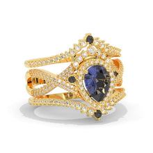 Load image into Gallery viewer, Alexandrite Ring Set, Pear Cut Alexandrite Ring Set, Rose Gold Ring Unique Curved Alexandrite Cut Ring