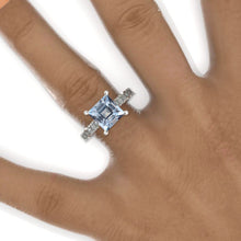 Load image into Gallery viewer, 3 Carat Princess Cut Genuine Aquamarine Hidden Halo Gold Engagement Ring
