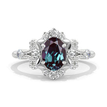 Load image into Gallery viewer, 1.5 Carat Alexandrite Rose Flowers  Halo 14K White Gold Engagement Promissory Ring