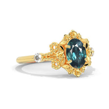 Load image into Gallery viewer, 1.5 Carat Teal Sapphire Rose Flowers Halo 14K White Gold Engagement Promissory Ring