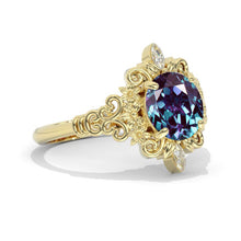 Load image into Gallery viewer, 2 Carat Flowers Halo Vintage Style Alexandrite Engagement Ring 14K White Gold