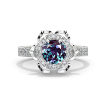 Load image into Gallery viewer, 1.7 Carat Flowers Halo Vintage Style Alexandrite Engagement Ring 14K White Gold