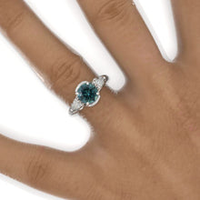 Load image into Gallery viewer, Floral Leaves Teal Sapphire Engagement Ring 14K White Gold