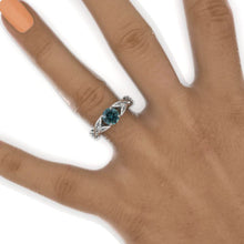 Load image into Gallery viewer, Gothic Celtic Teal Sapphire Engagement Ring 14K White Gold