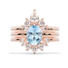 Load image into Gallery viewer, 2 Carat Oval Genuine Aquamarine Engagement 14K White Gold Three Fairy Tail Ring Eternity Ring Set
