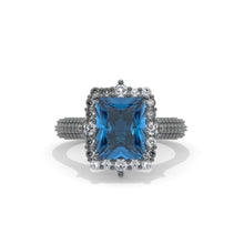 Load image into Gallery viewer, 3Ct Genuine London Blue Topaz Engagement Ring Halo Radiant Topaz Engagement Ring
