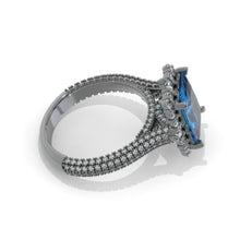 Load image into Gallery viewer, 3Ct Genuine London Blue Topaz Engagement Ring Halo Radiant Topaz Engagement Ring