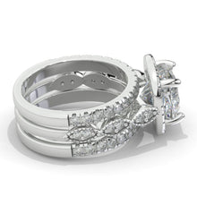 Load image into Gallery viewer, 3 Carat Genuine Aquamarine Cushion Halo Engagement 14K White Gold Three Ring Eternity Ring Set