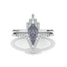 Load image into Gallery viewer, 14K White Gold 2 Carat Kite Dark Gray Blue Moissanite Halo Engagement Ring, Eternity Ring Set