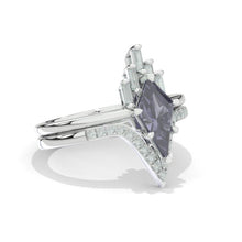 Load image into Gallery viewer, 14K White Gold 2 Carat Kite Dark Gray Blue Moissanite Halo Engagement Ring, Eternity Ring Set