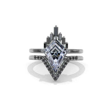 Load image into Gallery viewer, 4 Carat Kite Dark Gray Moissanite Halo Engagement Ring, Eternity Ring Set #63331