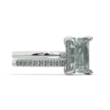 Load image into Gallery viewer, 3Ct Moissanite Engagement Ring Halo Elongated Radiant Cut Moissanite Engagement Ring, 9x7mm Elongated Radiant Cut Moissanite Engagement Ring with Eternity band
