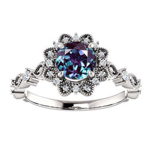 Load image into Gallery viewer, 14K White Gold 6 mm Forever One Alexandrite Center Stone Round Halo Engagement Ring