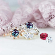 Load image into Gallery viewer, 14K White Gold 6 mm Forever One Alexandrite Center Stone Round Halo Engagement Ring