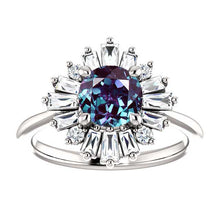 Load image into Gallery viewer, 14K White Gold 6.5mm Round Alexandrite 1/2 CTW Diamond Engagement Ring