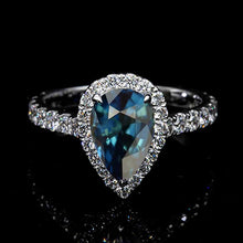 Load image into Gallery viewer, 14K Solid White Gold 3 Carat Halo Pear Cut Teal Sapphire Ring