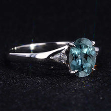 Load image into Gallery viewer, 3 ct Oval Teal Sapphire 14K White Gold Engagement Ring