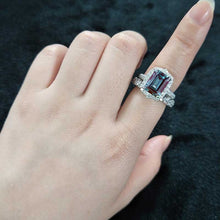 Load image into Gallery viewer, 4Ct Alexandrite Engagement Ring Halo Radiant Cut Alexandrite Engagement Ring, 10x8mm Radiant Cut Alexandrite Engagement Ring with Eternity band