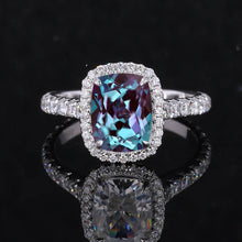 Load image into Gallery viewer, 2 Carat Cushion Alexandrite 14K White Engagement Ring, Cushion Halo Engagement Ring