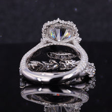 Load image into Gallery viewer, 3Ct Alexandrite Engagement Ring Halo Emerald Cut Alexandrite Engagement Ring, 9x7mm Step Cut Alexandrite Engagement Ring with Eternity Band