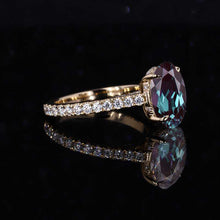 Load image into Gallery viewer, 3 Carat Alexandrite Oval Cut Hidden Halo Rose Gold Engagement Ring