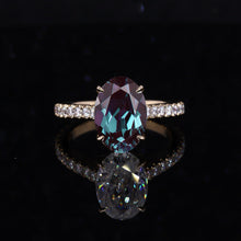 Load image into Gallery viewer, 3 Carat Alexandrite Oval Cut Hidden Halo Rose Gold Engagement Ring