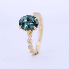Load image into Gallery viewer, 2 Carat Oval Teal Sapphire Hidden Halo Rose Gold Twisted Shank Engagement Ring