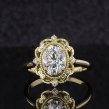 Load image into Gallery viewer, 14K White Gold 2 Carat Oval Moissanite Halo Vintage Engagement Ring