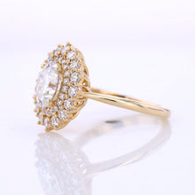 Load image into Gallery viewer, 1 Ct Moissanite Double Halo Engagement Ring, Vintage Oval Shape Cut Moissanite Engagement Ring, Side Accents Stones 14K Gold