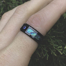 Load image into Gallery viewer, Genuine Abalone Shell with Sapphire Men's Tungsten Carbide Ring