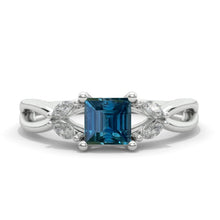 Load image into Gallery viewer, Princess Cut Teal Sapphire Twisted Shank Engagement Ring
