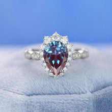 Load image into Gallery viewer, 14K White Gold 3 Carat Pear Alexandrite Halo Engagement Ring
