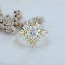 Load image into Gallery viewer, 1.5 Carat Moissanite Oval Cut Halo 14K Yellow Gold Engagement Ring