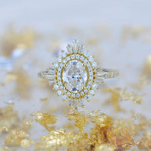 Load image into Gallery viewer, 1.5 Carat Moissanite Oval Cut Halo 14K Yellow Gold Engagement Ring