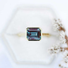 Load image into Gallery viewer, 3 Carat Alexandrite Engagement Ring, Bezel Set Emerald Cut Alexandrite Engagement Ring, Alexandrite Classic Engagement 14K Yellow Gold Ring