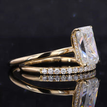 Load image into Gallery viewer, 3Ct Moissanite Engagement Ring Halo Elongated Radiant Cut Moissanite Engagement Ring, 9x7mm Elongated Radiant Cut Moissanite Engagement Ring with Eternity band