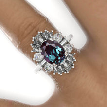 Load image into Gallery viewer, 14K White Gold 3 Carat Oval Alexandrite Halo Engagement Ring