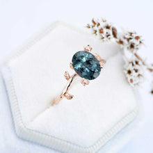 Load image into Gallery viewer, 14K Rose Gold Dainty Oval Teal Sapphire Leaf Ring