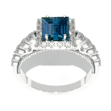 Load image into Gallery viewer, Princess Cut Teal Sapphire Halo Engagement Ring