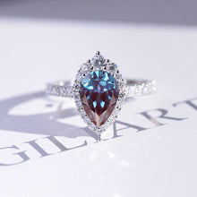 Load image into Gallery viewer, 3 Carat Pear Cut Alexandrite Halo Moissanite 14K White Gold Ring