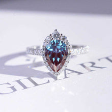 Load image into Gallery viewer, 3 Carat Pear Cut Halo Alexandrite 14K White Gold Ring
