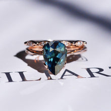 Load image into Gallery viewer, 3 Carat Pear Teal Sapphire Engagement Eternity Rose Gold Ring Set