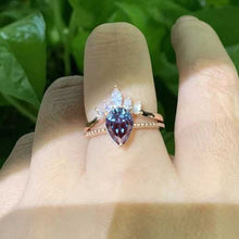Load image into Gallery viewer, 3 Carat Pear Cut Alexandrite White Gold Ring- Two Ring Set