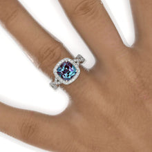 Load image into Gallery viewer, 3 Carat Cushion Cut Vintage Style Halo Alexandrite White Gold Engagement Ring