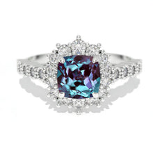 Load image into Gallery viewer, 14K White Gold 1.2 Carat Cushion Alexandrite Halo Engagement Ring