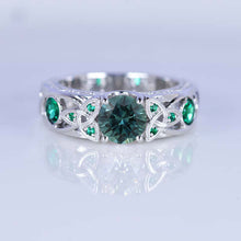 Load image into Gallery viewer, Teal Sapphire Celtic Engagement Ring 14K White Gold