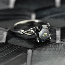 Load image into Gallery viewer, 3.7 Carat Grey Gray Moissanite Stone 14K White Gold Ring