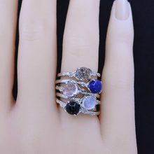 Load image into Gallery viewer, Silver Dainty Natural Moonstone Ring. Round Moonstone Floral Ring